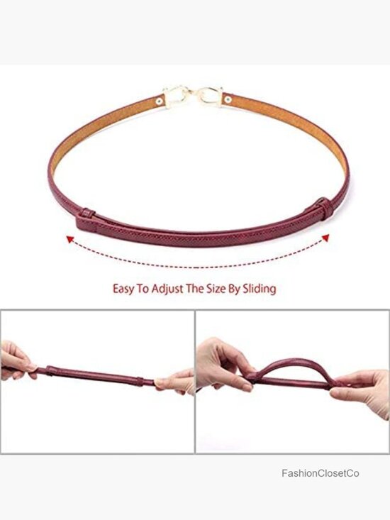 Faux Leather Skinny Adjustable Belt with Gold Buckle for Women main image 4